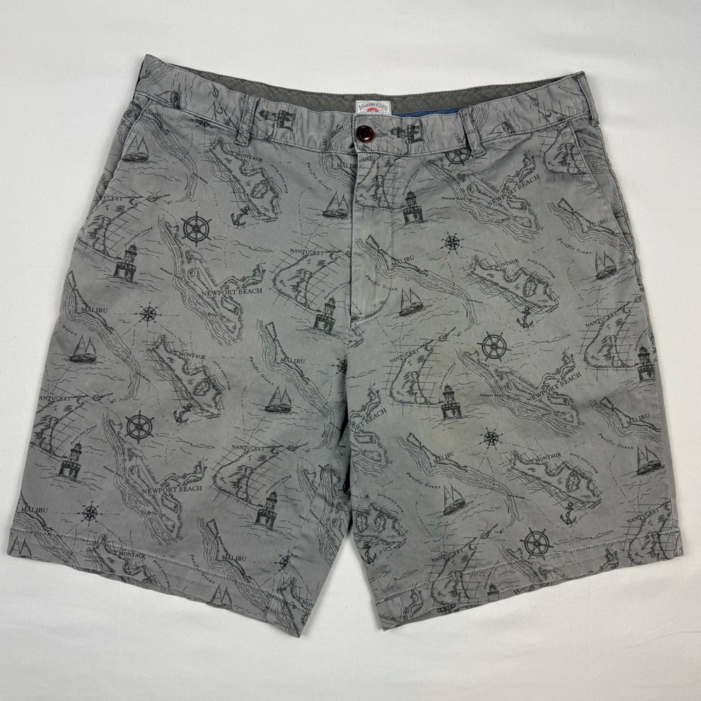 Faherty Mens Nautical Map Chino Shorts Sz 34 Grey AOP C1